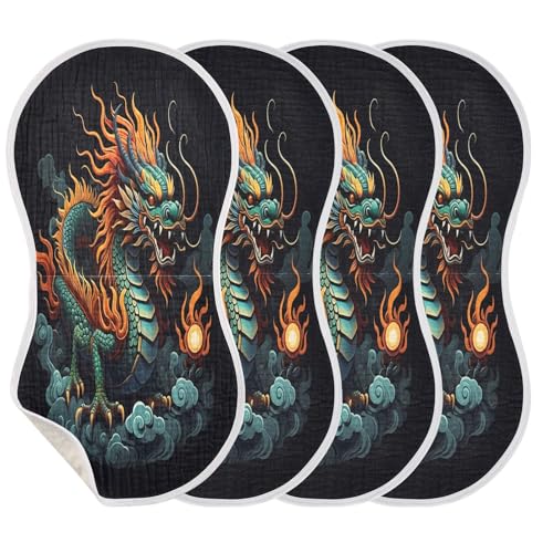 J JOYSAY Chinese Dragon Cloud Dark Baby Burp Cloths for Boys Girls Large 22''x11'' Cotton 4 Layer Large Burp Cloths for Babies one sizex4
