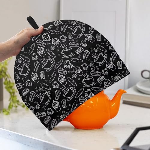 Image of Tea Cozy Insulated Warming Tea Pots Cosy Tea Cozies Creative Kitchen Accessory Teapot Dust Cover Tea Kettle Quilt for Home Indoor Tabletop Decoration, Coffee Bread Black