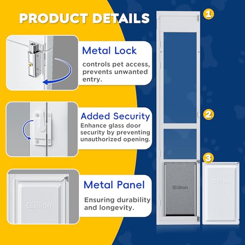 XLarge Openable Pet Door for Sliding Glass Doors, Adjustable 91 7/16" to 96" Slider Height, Extra Large Dog Door for Sliding Glass Door, All-Metal Framed & Panel & Lock -Extra Large Tall