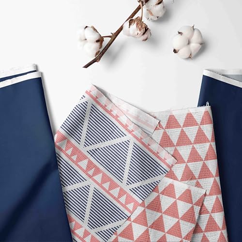 Image of Bacati - Tribal /Aztec Cotton Muslin Fabric Hooded Towels /Wash Cloths(Set of 3) (Set of 3 Wash Cloths, Triangles Coral /Navy)