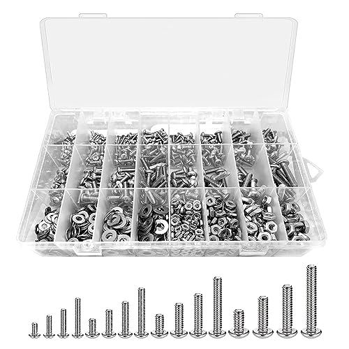 Xnuiasqe Kit de pernos de acero inoxidable de 1110 piezas con tornillos, tuercas, pernos y arandelas (4-40 6-32 8-32 10-24)