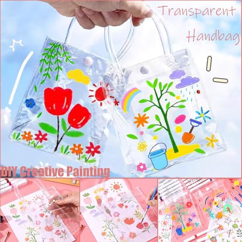 40 peças de sacos de presente de PVC transparente com alças 19 x 23 x 7 cm, sacos de embrulho de pre