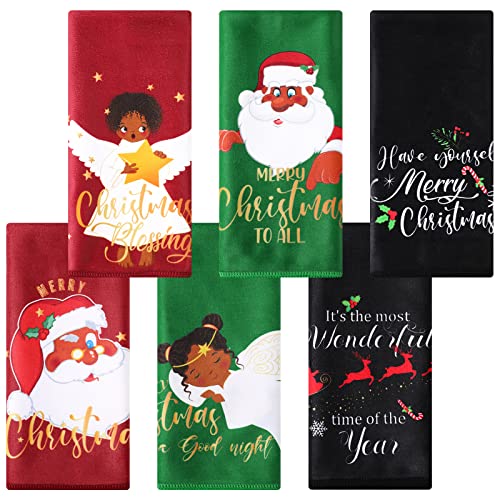 Panelee 6 Pcs Christmas Kitchen Towels Santa African American Santa