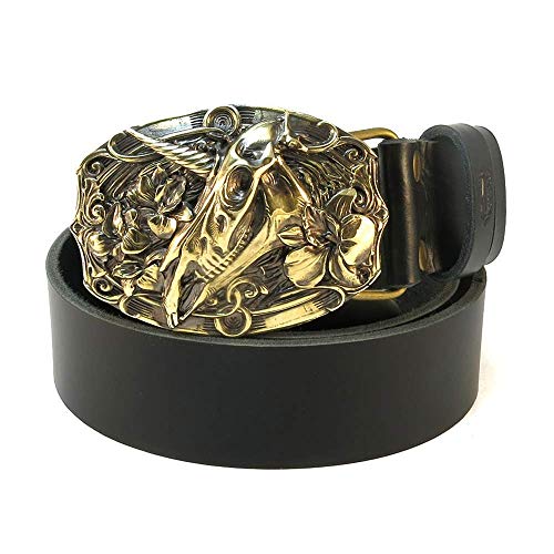 Leather Belt With Brass Buckle Unicorn, Handmade Unicorn Skull Solid Brass Belt Buckle On 1.5 Or 1.8 Inch Leather Belt #TOP9