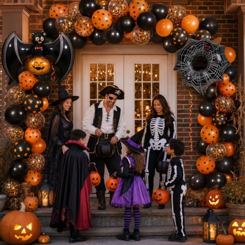 Image of Halloween Black Orange Balloons Pumpkin Bat Spider Foil Balloon Party Decor