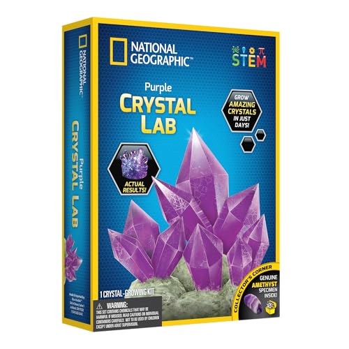NATIONAL GEOGRAPHIC Purple Crystal Growing Lab - DIY Crystal Creation - Includes Real Amethyst Crystal Specimen