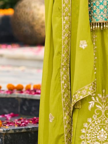 Image of INDO ERA Women's Silk Blend Embroidered Straight Kurta & Palazzo with Dupatta Set (IEOUT10598)