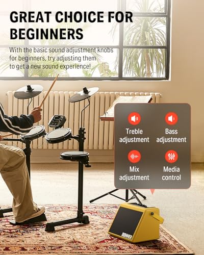 Donner Electric Drum Speaker 20W, Wireless Small Amp for Electronic Drum Sets & Keyboards, DDA-20 Portable for Home Practice & Outdoor Performance (Yellow) - image 2