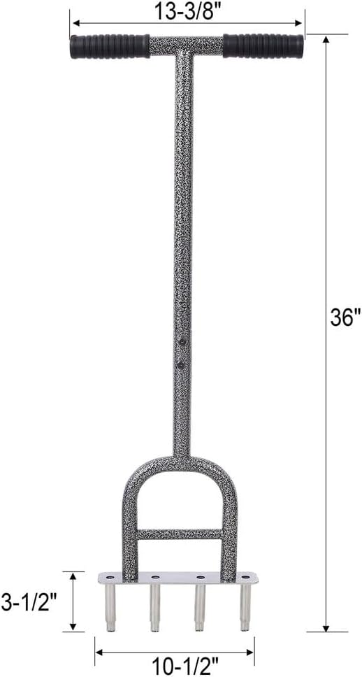 Manual Lawn Coring Aerator Tool, Heavy-Duty Steel Plug Aerator with Soft Rubber Grip, 4 Core Plugs, Foot Bar & Bonus Hand Tool, 36" Garden Soil Aerator for Healthier Lawns, Gray