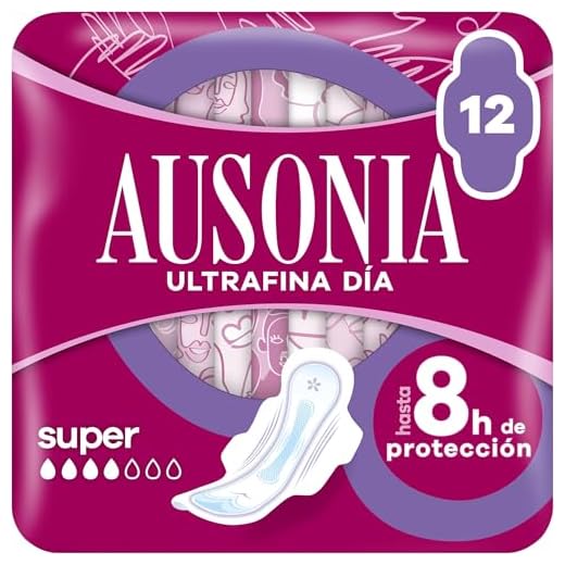 Ausonia Ultrafina Compresas con Alas, Super, 12 Unidades, Hasta 8 Horas de Protección (Paquete de 5)