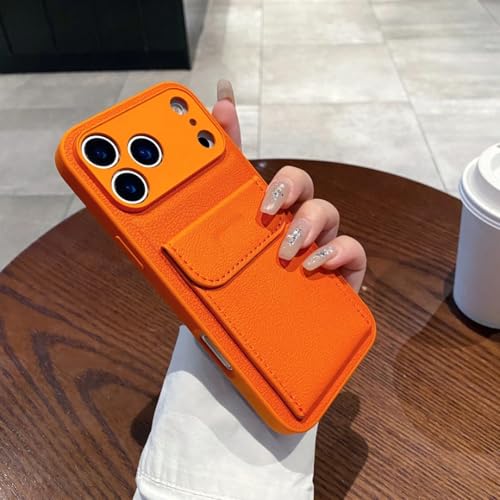 Étui portefeuille en cuir pour iPhone 15 Plus orange avec porte-cartes