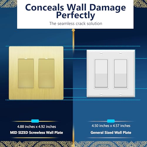 Image of LIDER Decorator Switch Cover, Screwless Wall Plate, Mid-Size 2-Gang 4.88 inch x 4.92 inch, LSWP-32M-BGD, UL Listed, Thermoplastic, Brushed Gold, 1-Pack