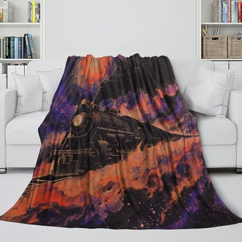 Couverture Train à Vapeur Impression 3D en Peluche Super Douce Plaid Flanelle Premium - 4