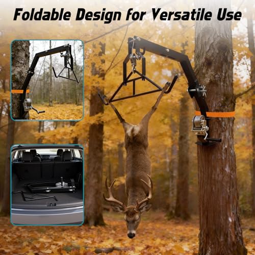 CROSSHIP Tree Mounted Deer Hoist with Gambrel - 500lbs Game Hoist with Winch, Ratchet Strap, 23ft Cable, Portable Detachable Hunting Kit for Heavy Duty Deer Hanger for Skinning, Field Dressing by CROSSHIP - Image 5