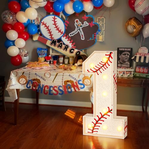 Image of Imprsv Baseball Birthday Decorations, 3ft Marquee Numbers 1 Party Decor