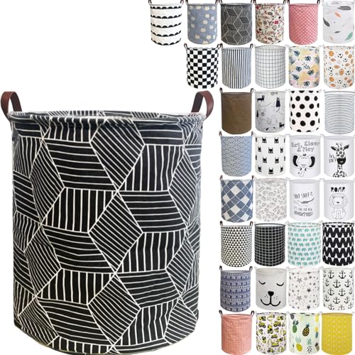 Image of RoyBoder Laundry Hamper Thickened Cotton Waterproof Laundry Basket Leather Handle Collapsible Wide Ring Laundry Hamper in Bedroom Bathroom Dormitory Cloakroom Livingroom Nursery Organizer Toy Bin
