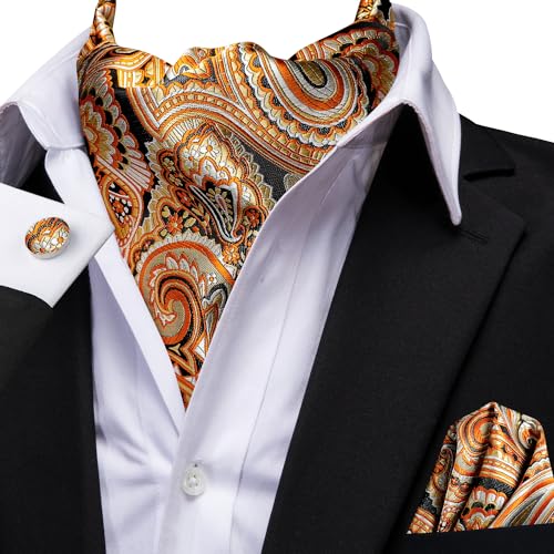 Image of Dubulle Paisley Floral Ascot for Men Self Tie Mens Cravat and Pocket Square Cufflinks Wedding
