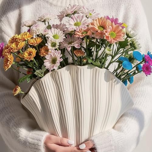 Sea Shell Vase - Ceramic Coastal Shell Shaped Vase for Living Roo...
