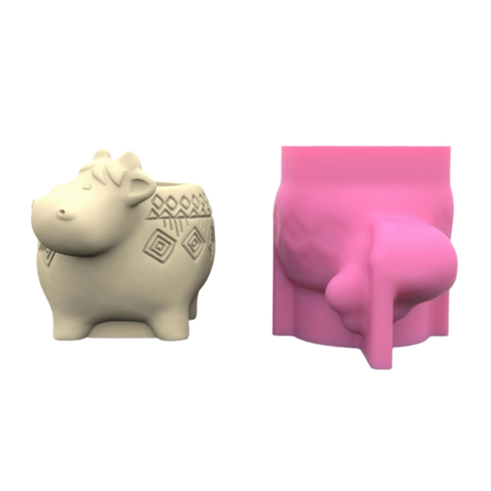 NEWFT Creative Little Cow Shaped Planter Mould Vase Mold Flexible Silicone Mold for Gypsum and Concrete Ornament