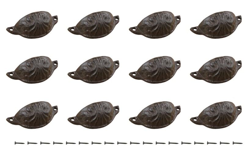 12 CAST Iron Drawer BIN Cup Pulls