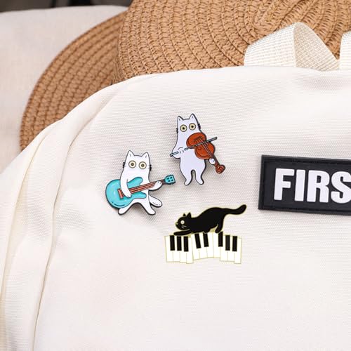 Image of Cute Music Cat Enamel Pins for Backpacks,Cool Cat Band Lapel Pins Set Anime Brooch for Jackets Hats Decoration