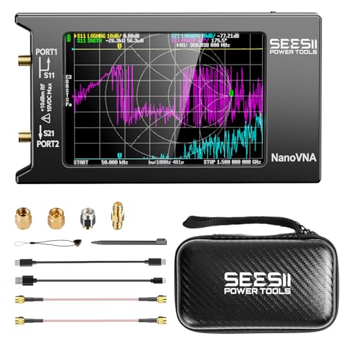 SEESII NanoVNA-H4 Vector Network Analyzer V4.4 9KHz-1.5GHz with 4" Touch Screen and EVA Hard Shell Protective Storage Case for Antenna Analyzer, Waterproof Shockproof with Carry Strap