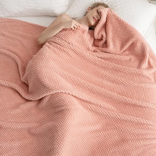 Pink 300GSM Twin Blanket for Couch Or Bed 60x80, Waffle Cozy Soft Blanket for Girl Cute Room Decor Lightweight Fluffy Throws for All Seasons