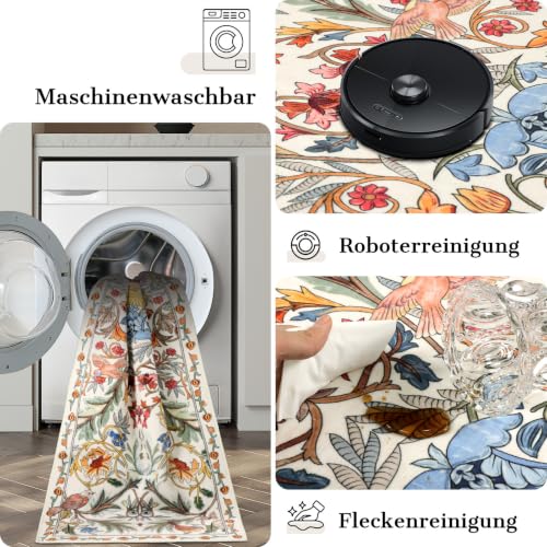 TUKDAK Vogel Teppich Läufer Flur 60x180cm, Beige Weiß Tier Küchenläufer Waschbar, Weicher Kurzflor Teppichläufer rutschfest… – Ansicht 4