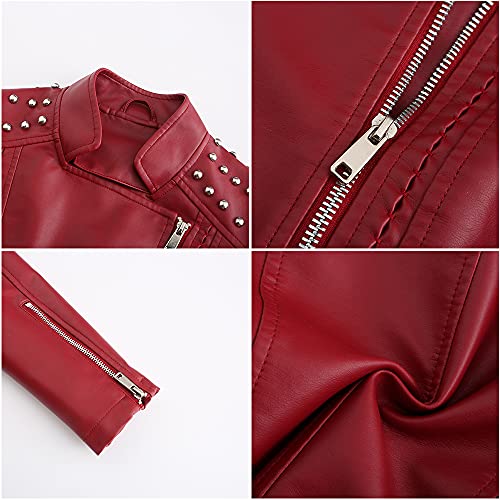 Women's Rivet Studded Faux Leather Motorcycle Short Jacket Punk Fashion Streetwear Coat4