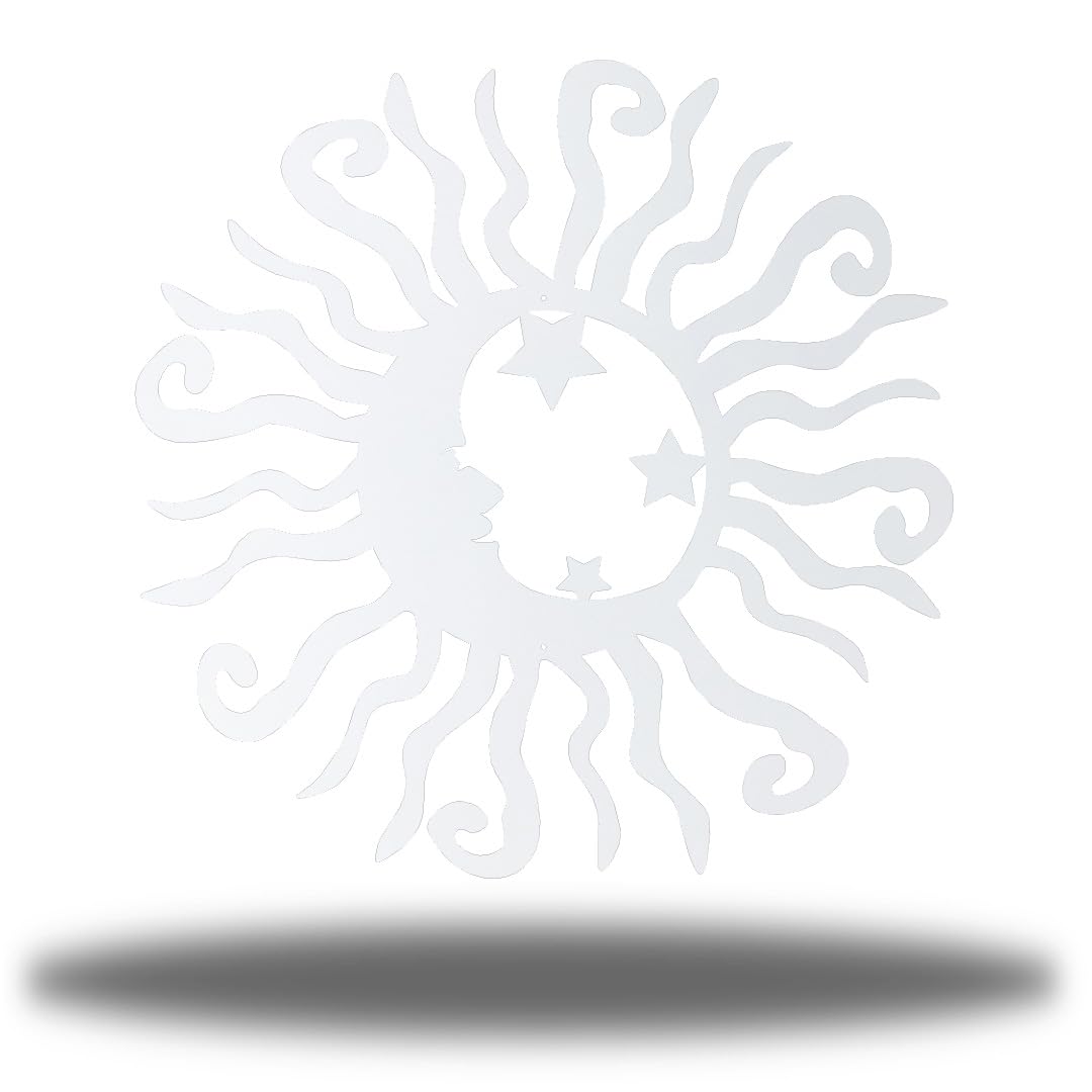 Riverside Designs Wacky Solar Moon Metal Wall Art Steel Outdoor Decor | Heavy-Duty and Waterproof | Made in USA (White, 36" L x 36" W)