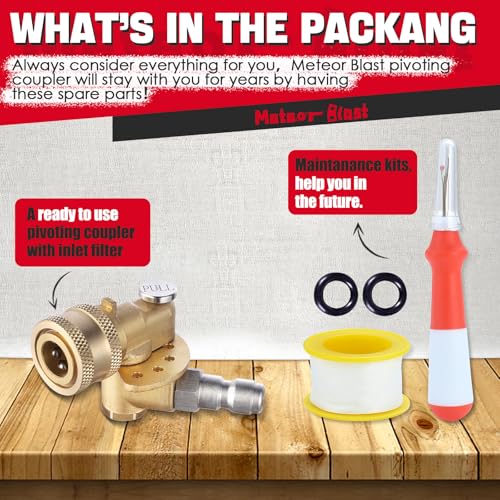 Meteor Blast Quick Connecting Pivoting Coupler Attachment 120 Degree with 5 Angles and Safety Lock for Pressure Washer Spray Nozzle, Cleaning Hard to Reach Area Max 5000 PSI 1/4 Inch Plug - Image 3