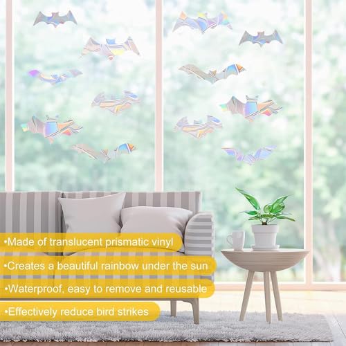 Image of 45PCS Bat Window Clings - Anti-Collision Decals to Save Birds From Collisions, Non-Adhesive Prismatic Vinyl Clings (Bat)