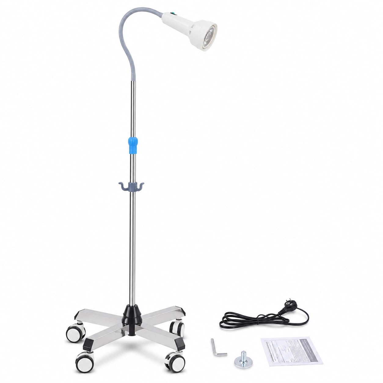 Mobile Untersuchungslampe, Einstellbare Höhe Stehlampe Dental Mobile Led mit 4-Universalrädern 2 mit Bremsen, 360° Drehbar Untersuchungsleuchte Ambulanzen, Gynäkologie, Schönheitssalons