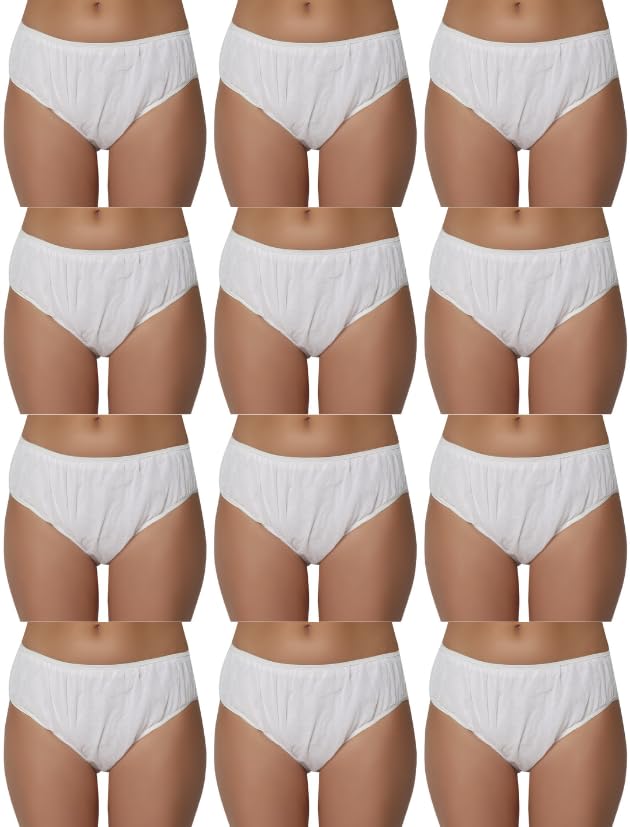 glamoras Women's Disposable Underwear Nonwoven Ladies Briefs Panties for Hotel Spa Hospital Stays Travel (Pack of 12) M-4XL White-picture-39