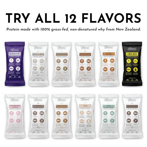 Image of Protein Powder Made with 100% Grass Fed, Non Denatured Whey | Four Different Protein Sources from Organic Whole Food Ingredients | 12 Servings | 22g Protein (Sample Variety Pack)