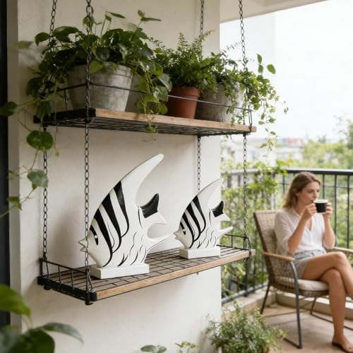 Poisson en bois déco méditerranéenne rustique pour étagère Lot de 2