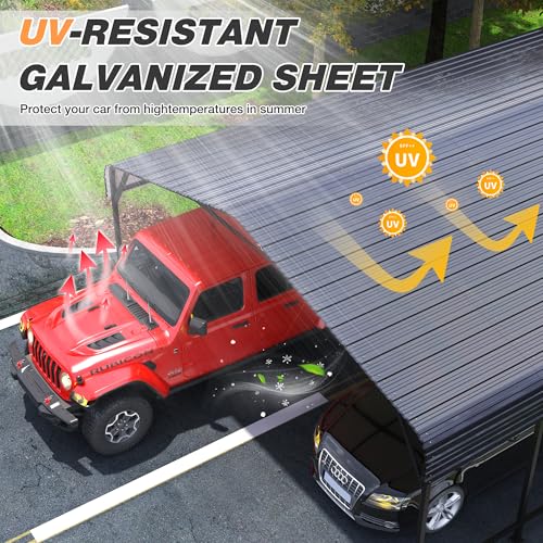 Image of AirWire 20x30 FT Metal Carport Canopy Heavy Duty with Reinforced Base and Galvanized Steel Roof & Frame, 2 Car Garage Shelter for Cars, Boats and Trucks