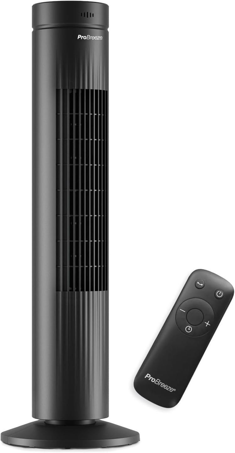 Pro Breeze® 30" Tower Fan, Ultra Quiet Operation, 7-Hour Digital Timer, Remote Control, 3 Cooling Fan Modes & LED Light Indicator - Powerful & Energy-Efficient Electric Fan for Home and Office - Black