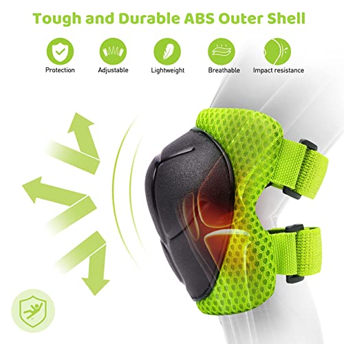 Kid's Protective Gear Set,Roller Skating Skateboard BMX Scooter Cycling Protective Gear Pads (Knee Pads+Elbow Pads+wrist Pads),(Green)
