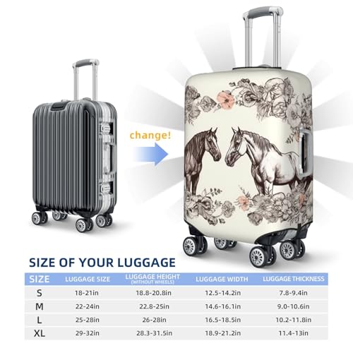 Travel Luggage Cover Flowers and horses hand drawn Suitcase Protector Elastic Washable Stretch Suitcase Protector Anti-Scratch Travel Suitcase Cover Fit 18-32 Inch Luggage2
