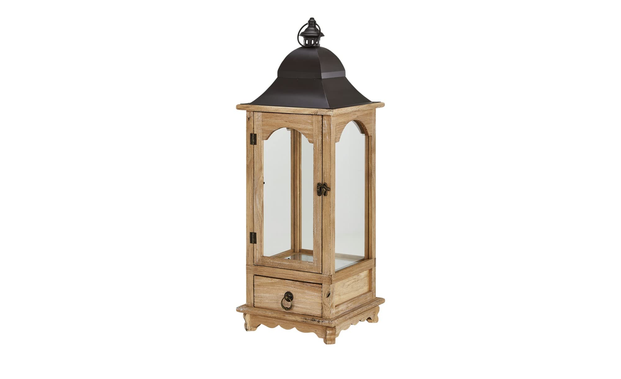 KHG Laterne cm in aus Holz, mit Schubfach, Kerzenständer, Kerzenhalter, Outdoor und Indoor, Deko, für Wohnzimmer, Balkon, Terrasse, Garten usw., Farbe:Natur-holzfarben, Kerzen-Sets:Single 68 cm