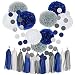 CHOTIKA 23pcs Tissue Paper Flowers Pom Poms Party Girl Decorations Tassel Garland for Wedding Bridal Shower Graduation Bachelorette Celebrate First Birthday Graduate Supplies (Navy Blue, White, Grey)