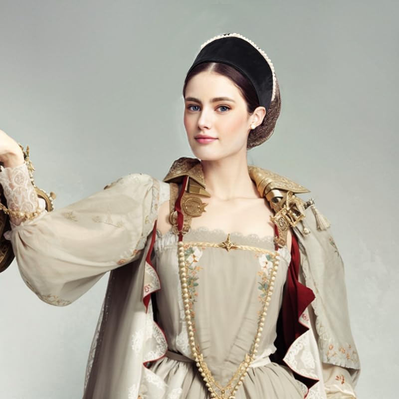 C-ZOFEK Anne Headband Velvet Pearl Tudor French Hood Gothic Renaissance Halloween Hair Accessory - Image 4