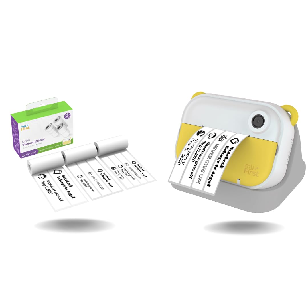 myFirst Camera Insta Wi (Yellow) & Thermal Sticker Label (Refill) - Wireless Instant Print Camera with Video and Label Maker