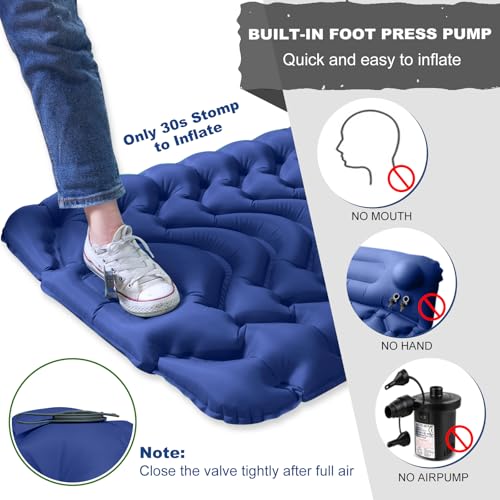 Image of Sleeping Pad, Extra Thickness 4 Inch Inflatable Camping Sleeping Mat with Pillow Built-in Foot Press, Compact Ultralight Camping Air Mattress for Backpacking, Hiking, Tent