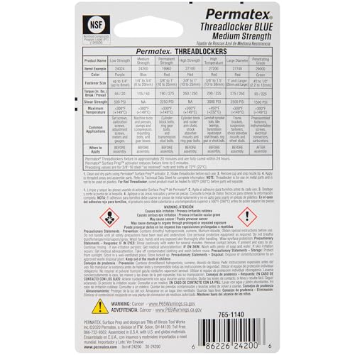 Permatex 24200 Threadlocker Blue Medium Strength,Thread Lock & Screw Glue for Bolts Nuts & Fasteners to Prevent Loosening & Corrosion, Removable with Hand Tools 6 ml