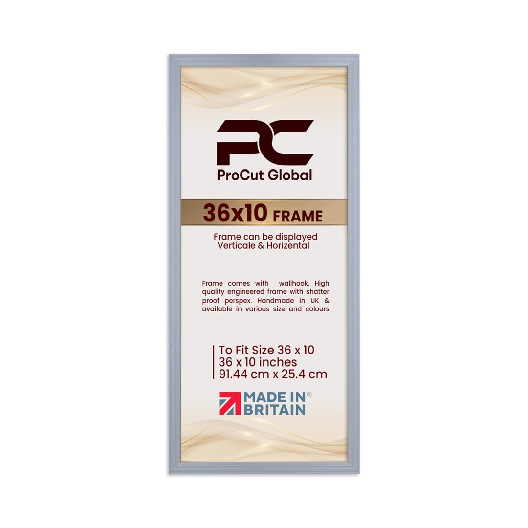 Procut Global 36x10 Light Grey Picture Frames - Classic Wooden Photo Frame with Shatterproof Perspex for Wall or Tabletop - Perfect for Posters, Certificates & Prints - Sizes & Colors Available