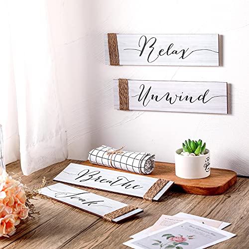 Jetec 4 Pieces Farmhouse White Bathroom Decor Wall Art Bathroom Sign Rustic Decor Relax Soak Unwind Breathe Wood Sign for Home Spa Bath Decoration, 11. 8 x 3 Inch - Image 7