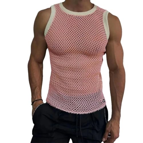 T-shirt streetwear pour hommes sans manches débardeur tricot creux été loisirs