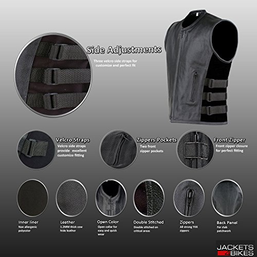 New Men's Motorcycle Real Cowhide Leather Vest Adjustable Stylish W/Ce Armor, Dual Concealed Carry Gun Pockets Large Back Panel Biker Cruiser Touring Club Riding Vests For Men Black Xxl #TOP3